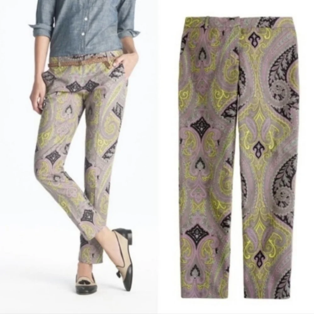 J. Crew Print Capri Pants - Sovereign Paisley Lilac Chartreuse Office Ankle